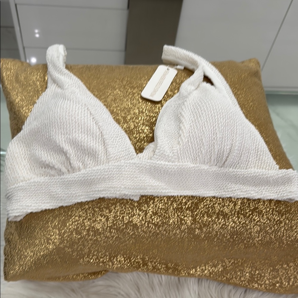 Somerfield Swim White Ribbed Triangle Bra